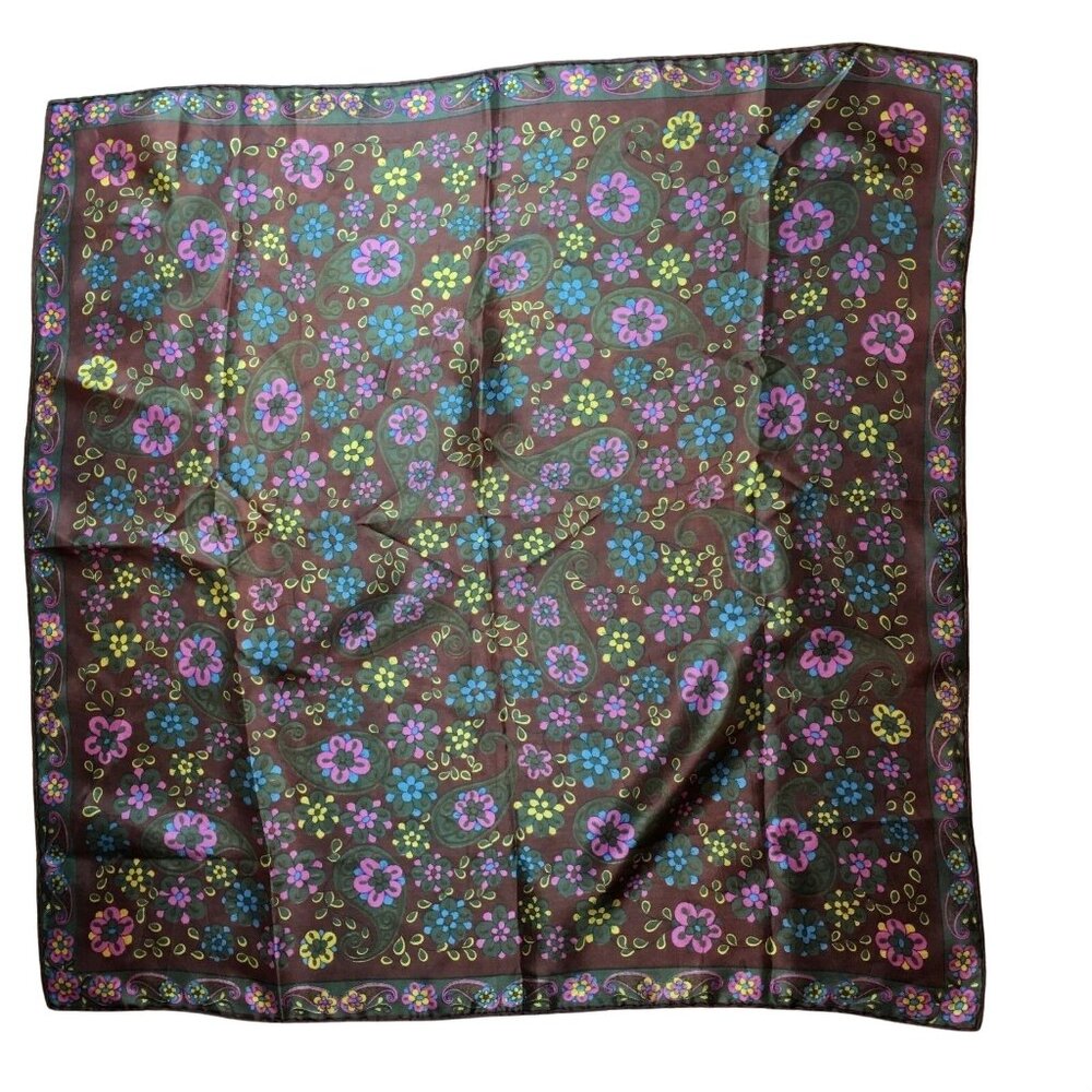 Scarf Retro Boho Style Color Floral Large Brown u Vintage